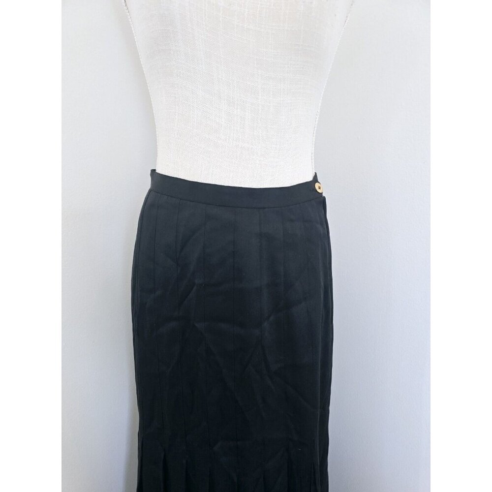 Chanel Vintage Silk Satin Black Pleated High Rise Waisted France Maxi Skirt 40 M - Picture 2 of 10